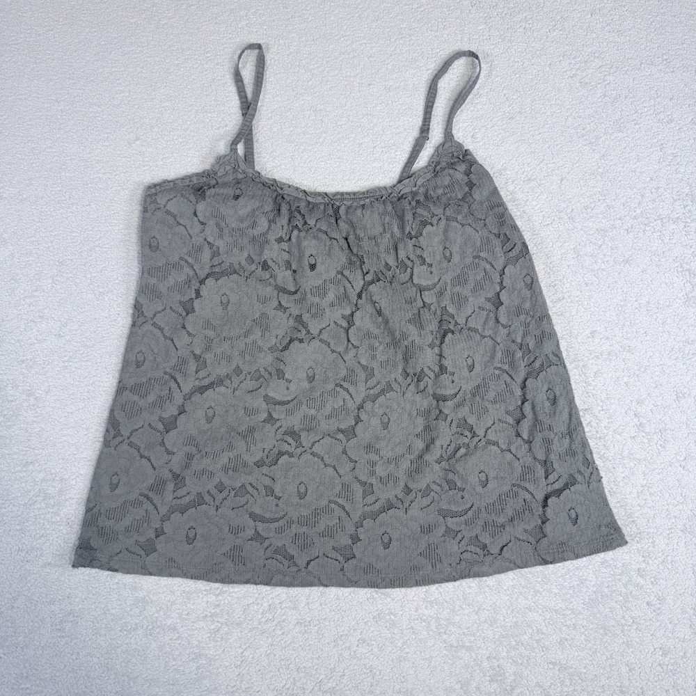 Hollister Women's M Gray Floral Lace Cami Tank Top Y2K Coquette 2000s